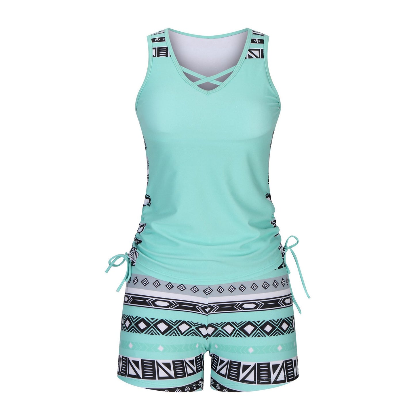 ⏰LAST DAY 49% OFF - Women's Tummy Control Tankini Set with Built-In Bra – Flattering Boho Swimwear with Shorts