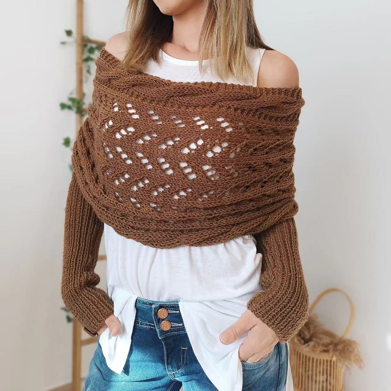 🥰Summer Sale-50% OFF💛Scarf with Sleeves, Boho Shrug Cardigan, Wrap Sweater Women, Boho Weeding Shawl