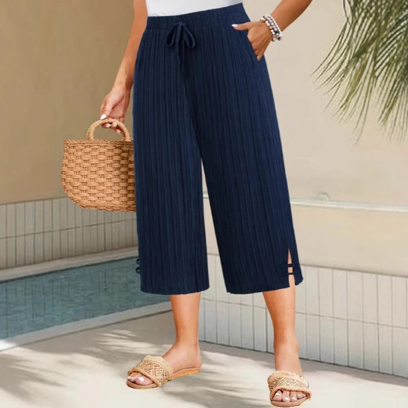 👖60% OFF NOW!🌿Ribbed Wide-Leg Capri Pants – Elastic Waist, Comfortable Fit & Perfect for Daily Wear ✨